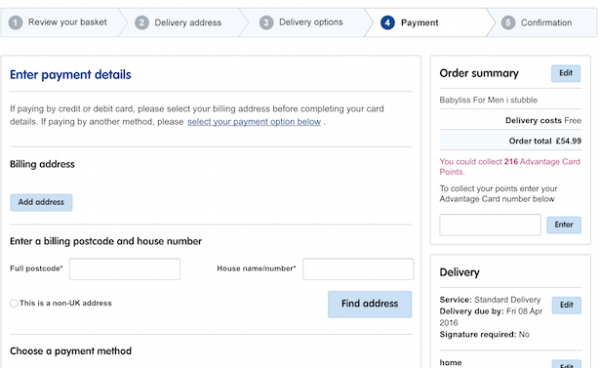 Boots-checkout-form